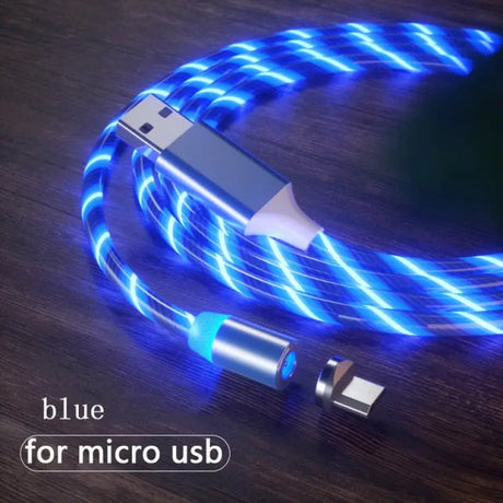 a usb cable with blue lights on it