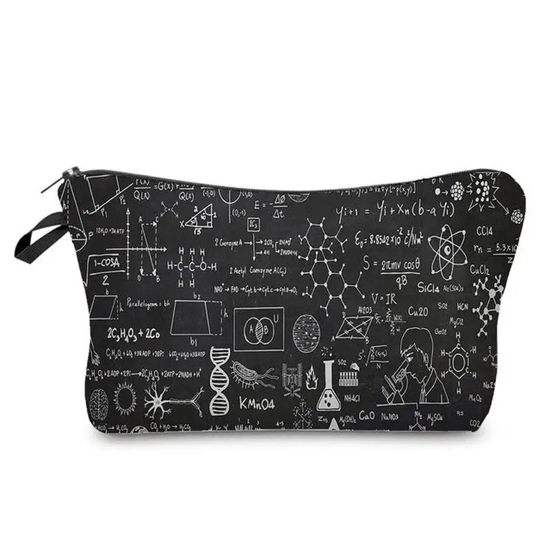a black and white pencil case with formulas and formulas