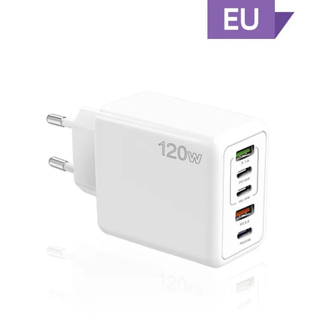 120W multi-port USB charger adapter with EU plug.