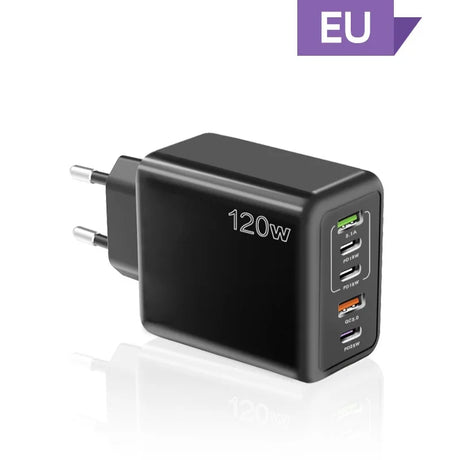 120W multi-port USB charger adapter with EU plug.