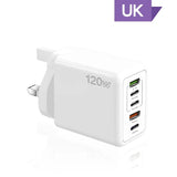 120W multi-port USB charger adapter with UK plug.