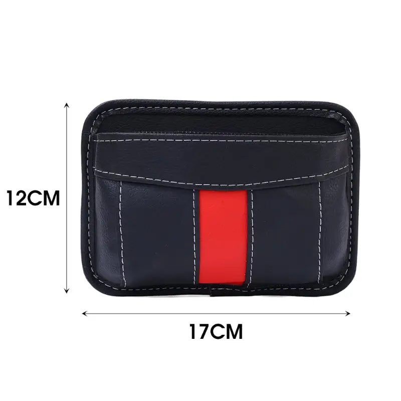 a black leather wallet with red trim