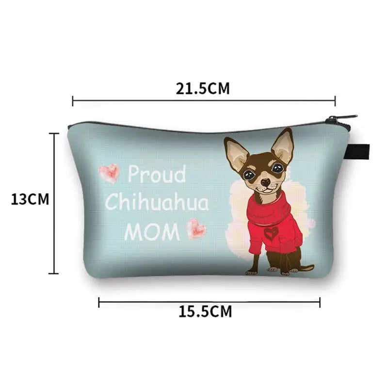 a small bag with a chihuahua dog wearing a red sweater