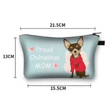 a small bag with a chihuahua dog wearing a red sweater