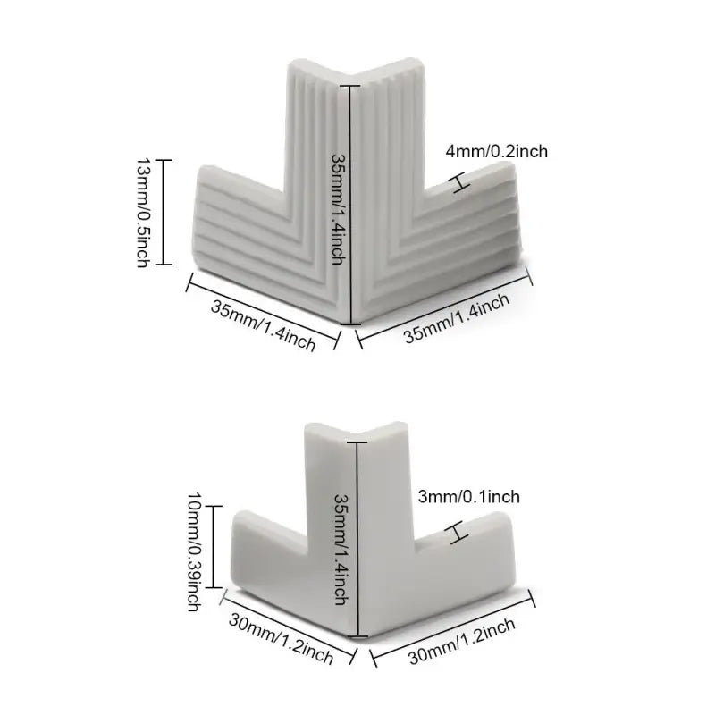 a white plastic corner bracket with measurements