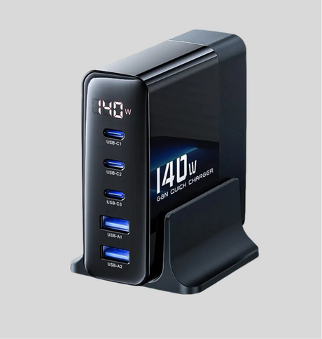 140W USB charging station with multiple ports and digital display.