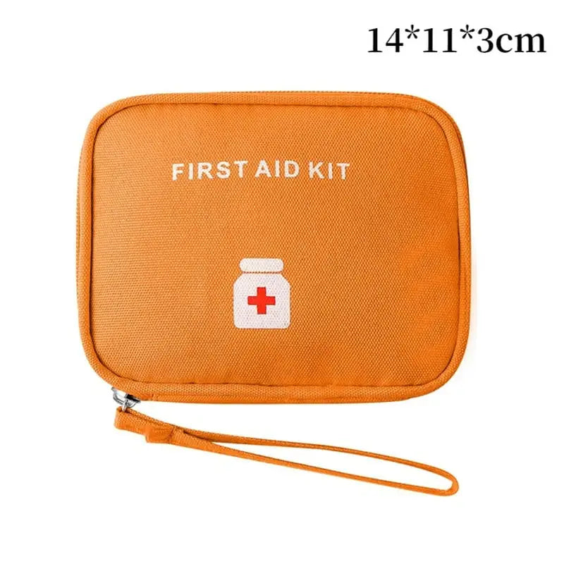 a close up of a first aid kit in an orange case