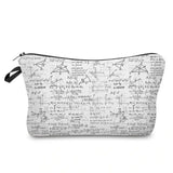 a white and black pencil bag with formulas on it