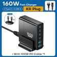 160W fast charger with 4 USB-C ports, 2 USB-A ports, and a KR plug.