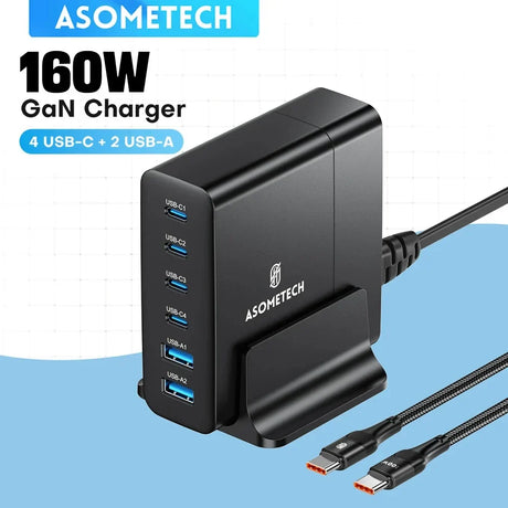 160W GaN charger with 4 USB-C and 2 USB-A ports from Asometech.