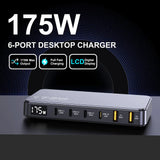 175W 6-port desktop charger with LCD display and multiple USB ports.