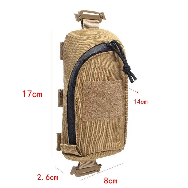 the tactical pouch is a small, tan colored pouch with a zipper closure