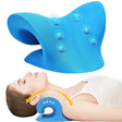 a woman laying on the back of a cervical pillow