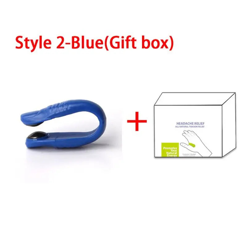 a blue plastic clip with a white box