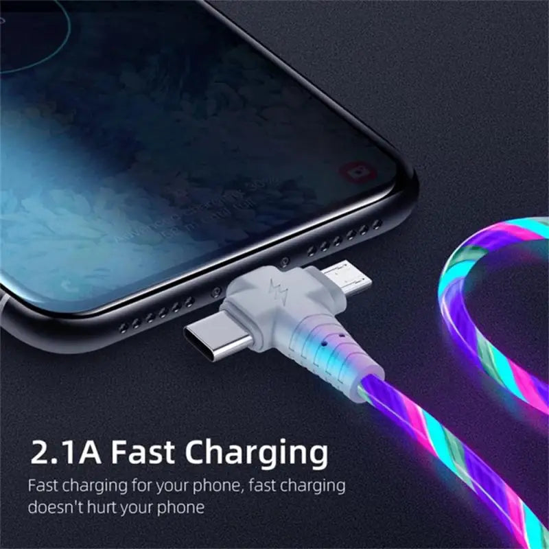 a charging cable with a phone in the background