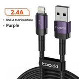 a cable with a purple color and black and white text