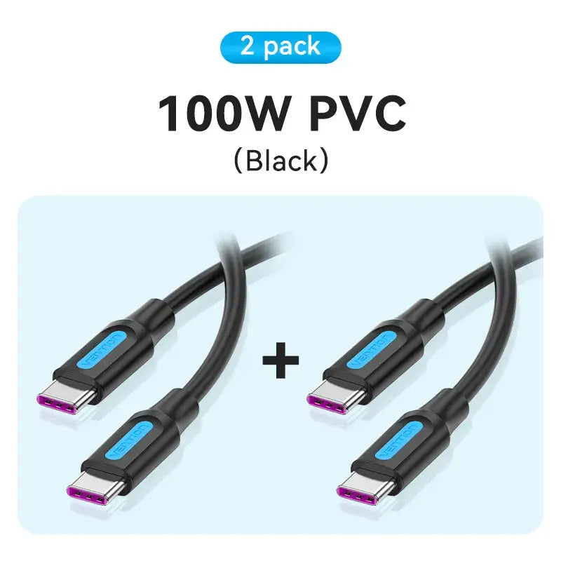 2 pack of 2m usb cable with black and blue