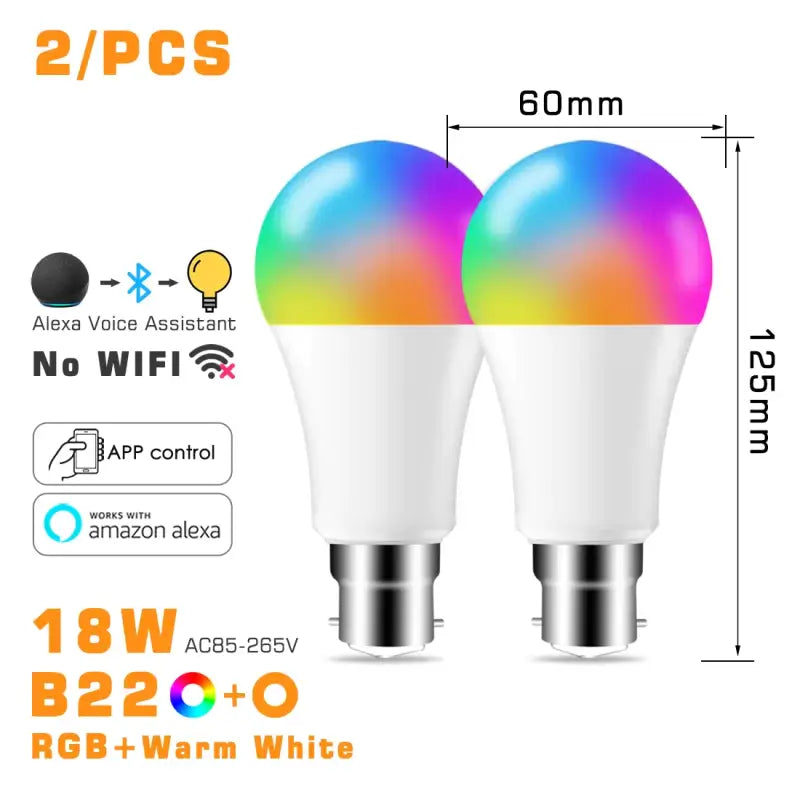 2 pack of 2w rgbw led bulb with wifi and bluetooth