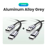 2 pack of aluminum alloy grey usb cable with 2ft extension