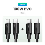 2 pack of black usb cable with one black cable and one white cable