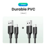 2 pack of black usb cable with a white background