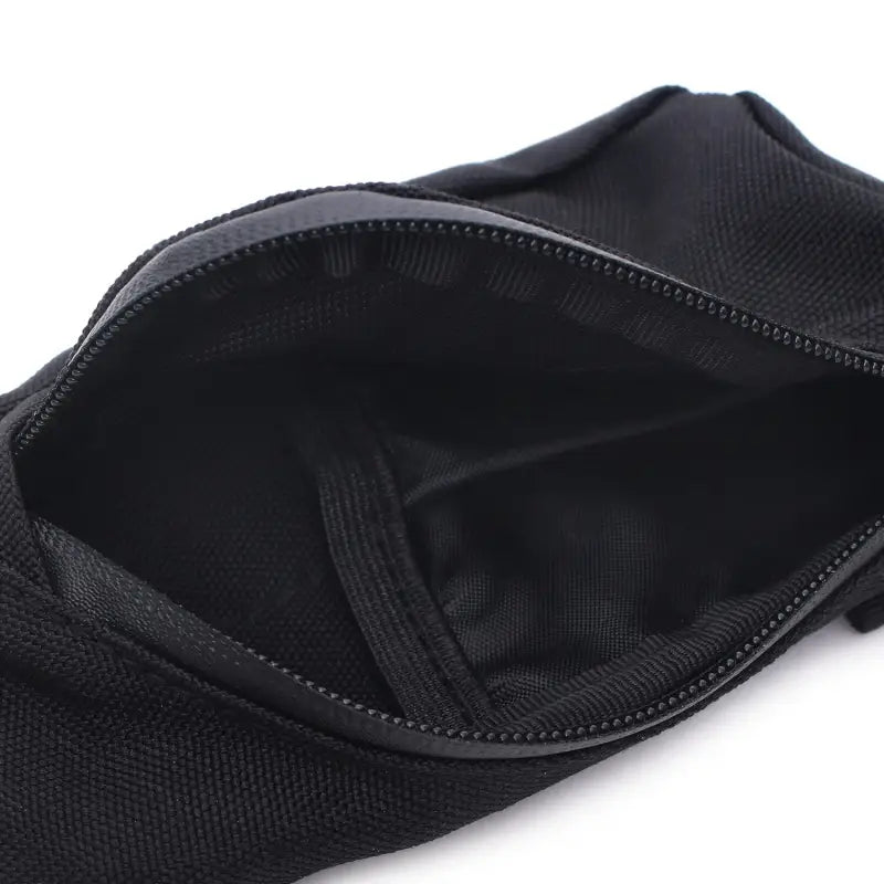 a black pouch bag with a zipper