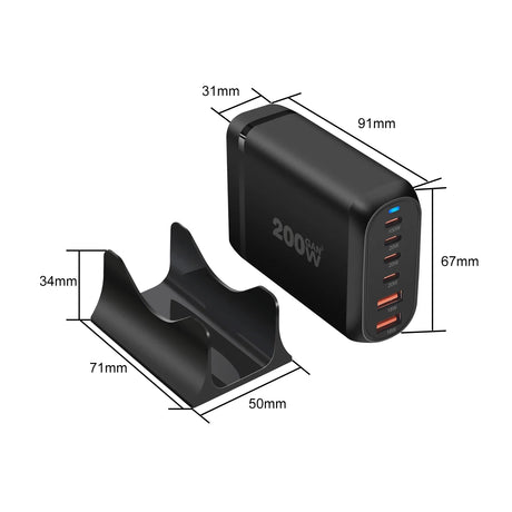 200W multi-port USB charger with a separate stand or holder.