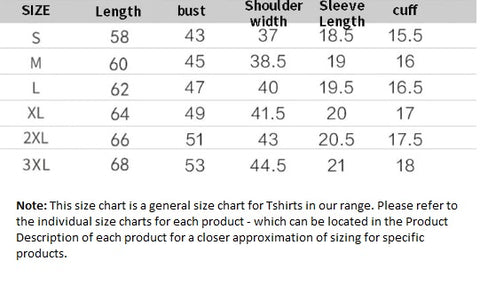 Size Chart - SD Clothing Range