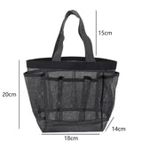 the mesh tote bag is shown with measurements