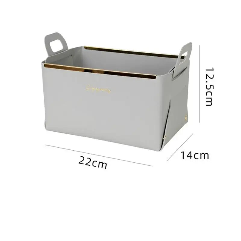 the gray and gold storage box is shown with the measurements