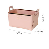 the pink storage box is shown with measurements
