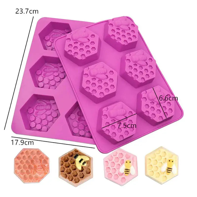 a close up of a plastic tray with a bee and honeycombs