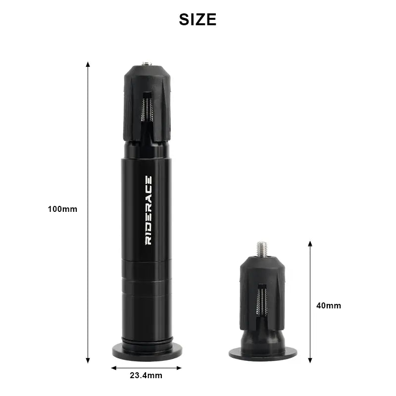 a close up of a black flashlight with a white background