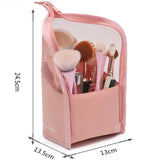 the pink makeup brush bag with a zipper closure