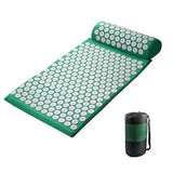 a green sleeping mat with a roll and a roll bag