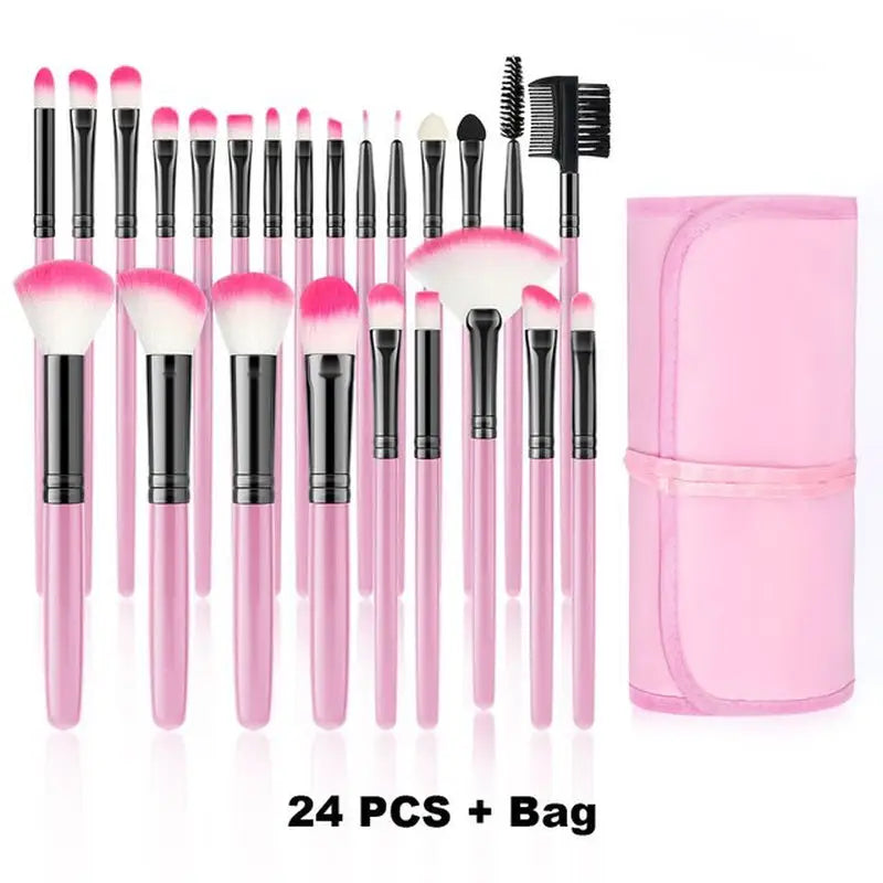 24 pcs makeup brush set with pink case