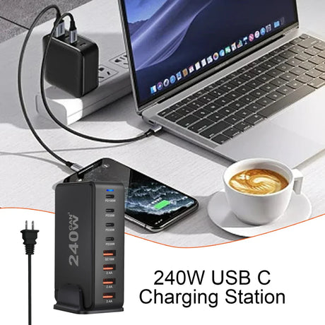 240W USB-C charging station with multiple ports for powering various devices simultaneously.