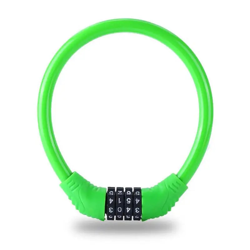 a close up of a green ring with a combination lock