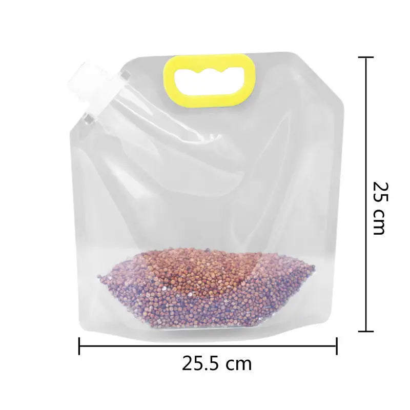 a clear plastic bag with a yellow handle