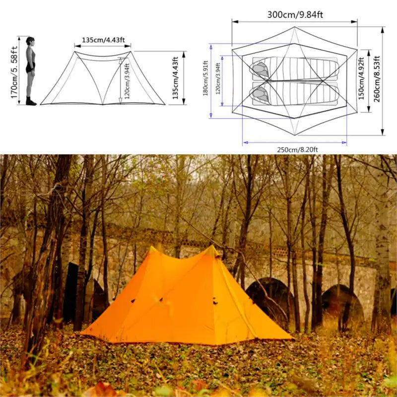 a close up of a tent in the woods with a drawing of it