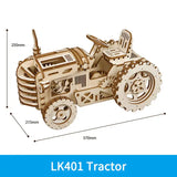 the wooden toy tractor is made from wood and has a large wheel