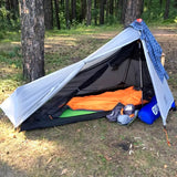 there is a tent with a sleeping bag and a backpack on the ground