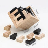 a wooden puzzle with four pieces and one piece missing
