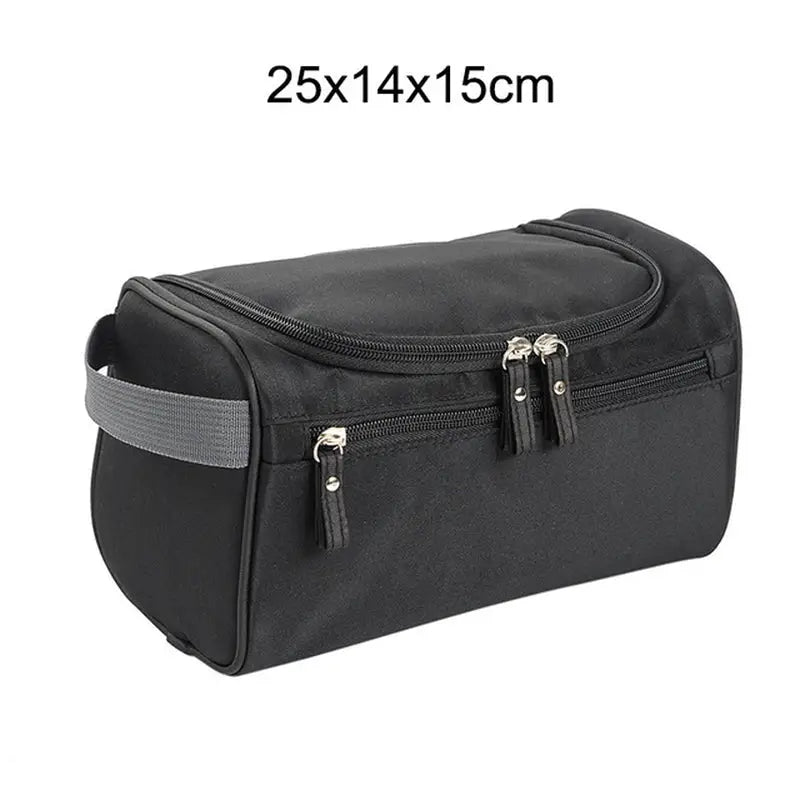 a black toilet bag with two zippers