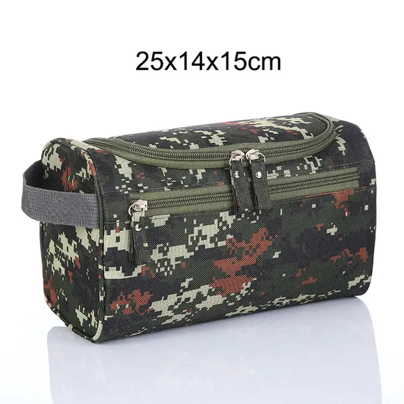 a close up of a camouflage bag with a zipper