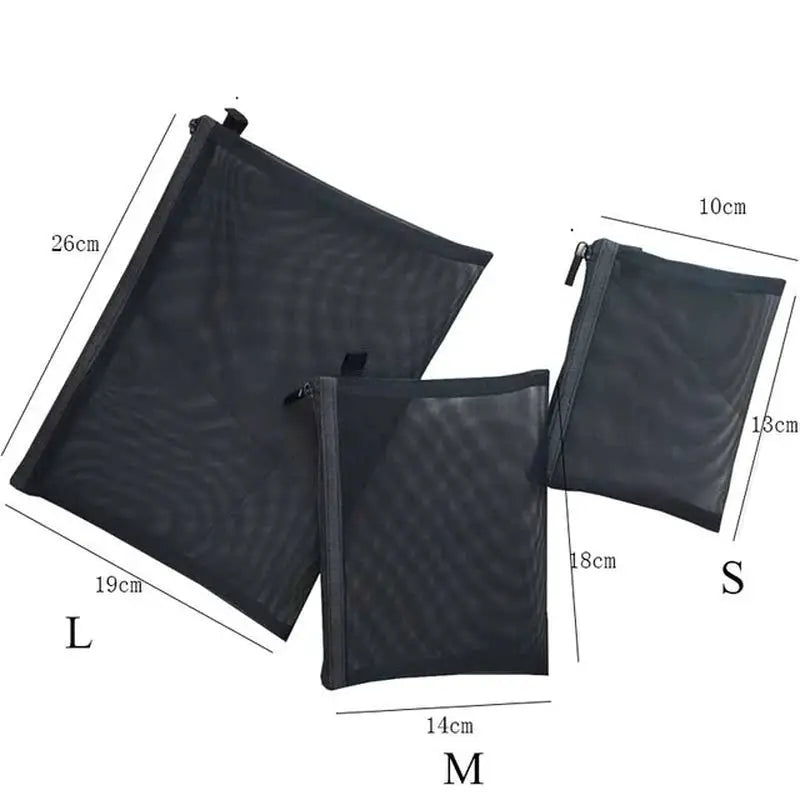3 pcs black zipper pouch bags for travel