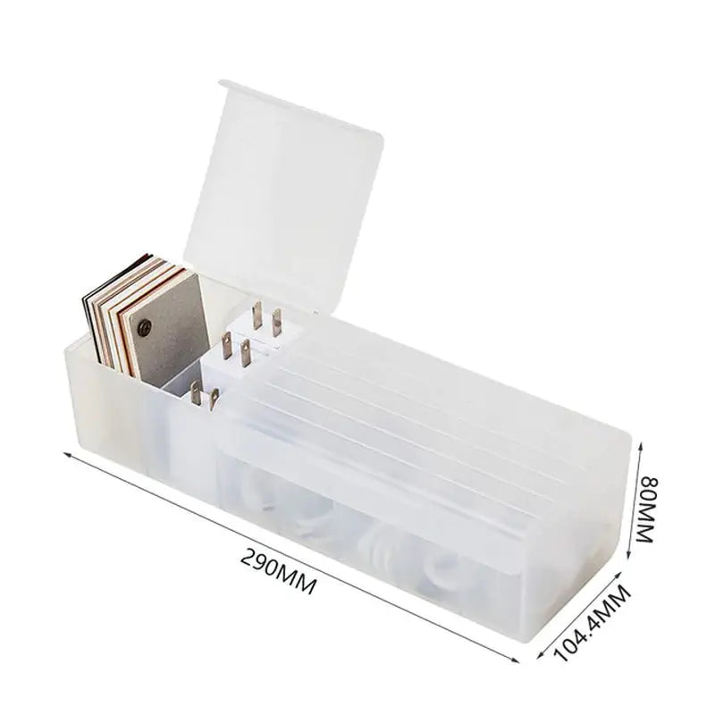a white plastic box with a card holder