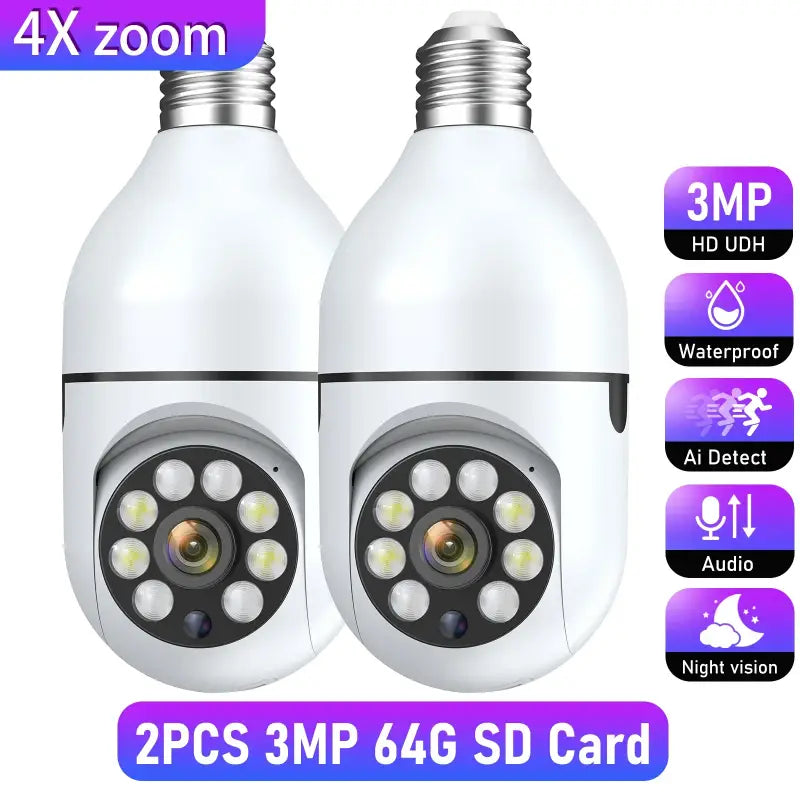 2pcs 3mp 4g sd card wireless wifi cctv camera with motion sensor