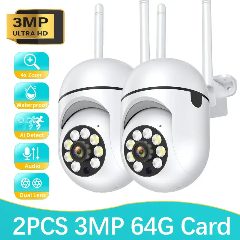 2pcs 3mp wireless wifi outdoor ip camera with 2x optical lens
