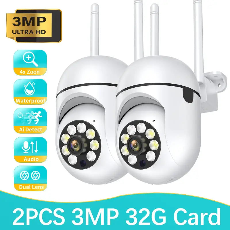 2pcs 3mp wireless wifi 2g card cctv ip camera with 2x optical lens